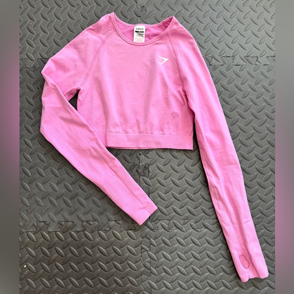 Gymshark Vital Seamless 2.0 Long Sleeve Crop Top Pink Marl - Picture 2 of 4